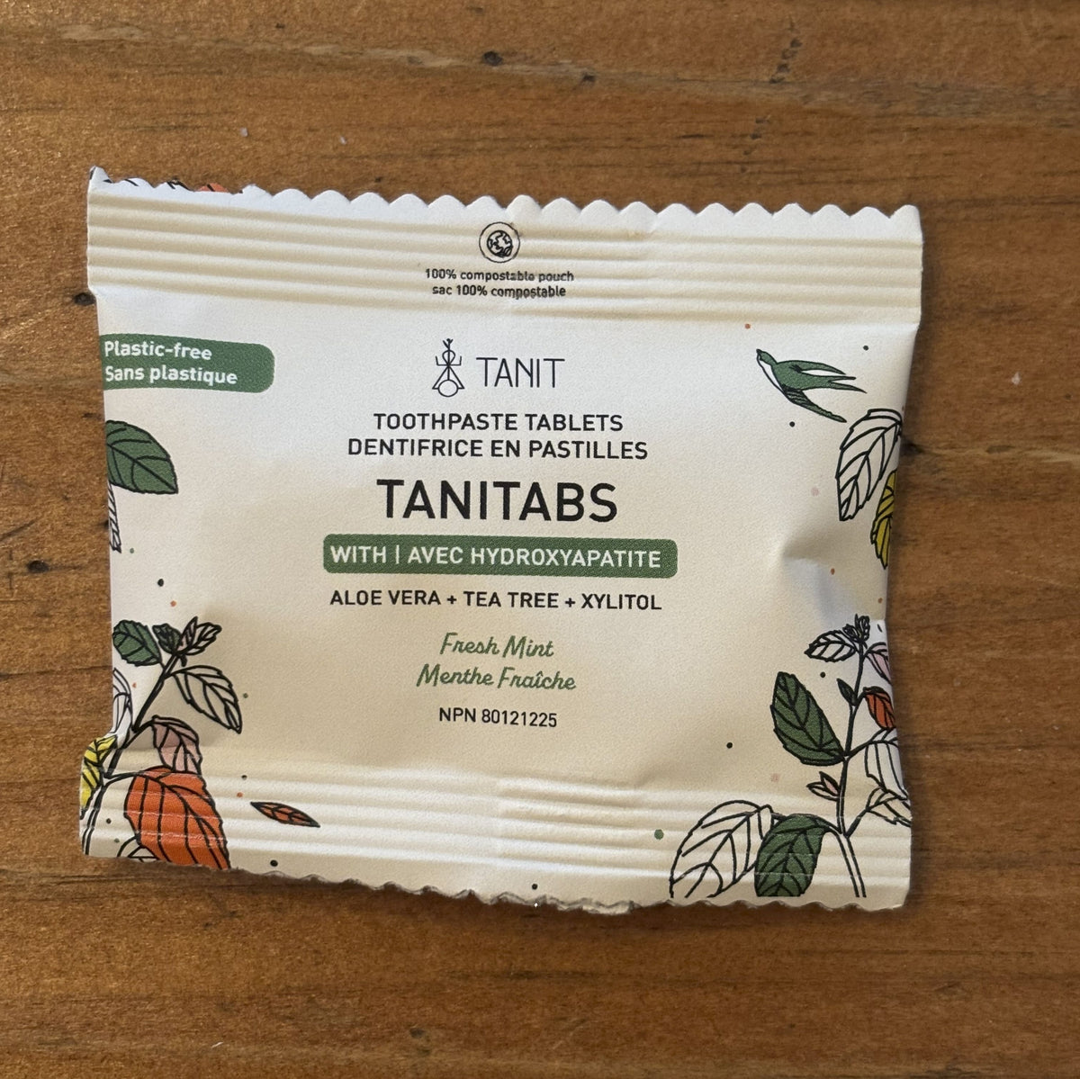 plastic free packaging for sample pack containing 8 mint toothpaste tablets