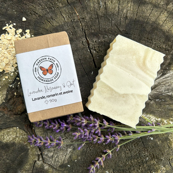 Lavender, Rosemary & Oats Bar Soap | 100% Natural Exfoliating Soap with Essential Oils - Garden Path Homemade Soap