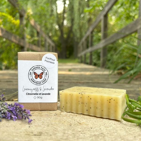 Lemongrass & Lavender Bar Soap (For Psoriasis) | 100% Natural Exfoliating Soap with Essential Oils - Garden Path Homemade Soap