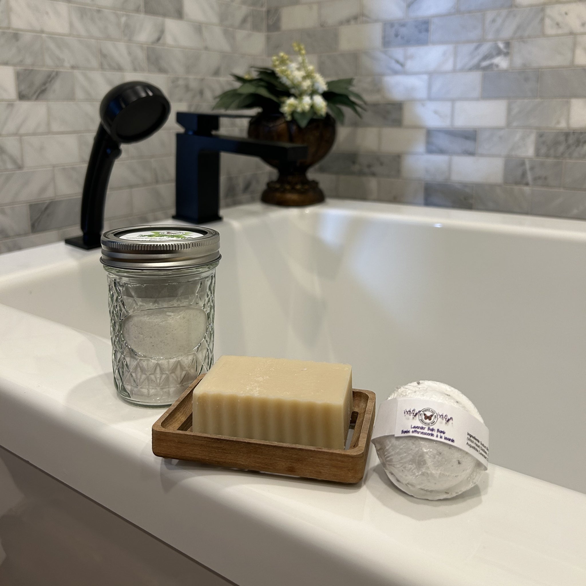 bath products on tub