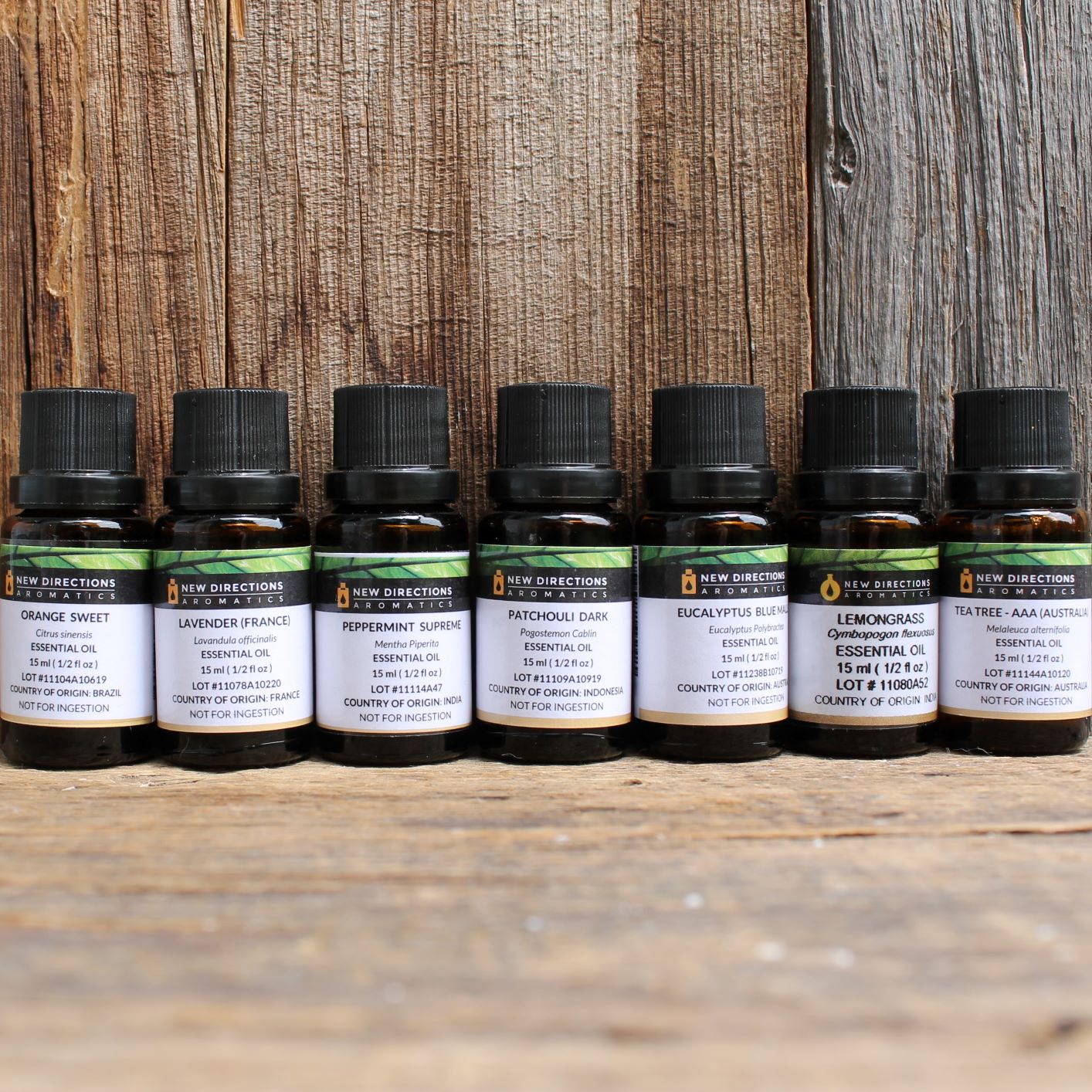 7 bottles of Essential Oil - sweet orange, lavender, peppermint, patchouli, eucalyptus, lemongrass, teatree