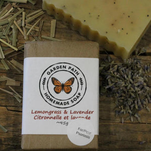Lemongrass & Lavender Bar Soap (For Psoriasis) | 100% Natural Exfoliating Soap with Essential Oils - Garden Path Homemade Soap